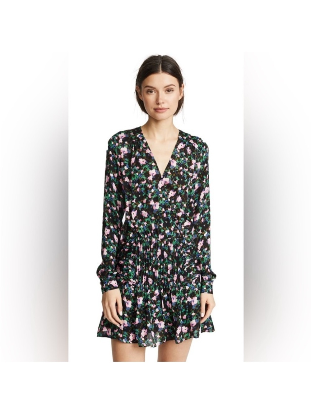VERONICA BEARD Naomi Floral Print Silk Mini Dress Floral V-Neck Long Sleeve 0